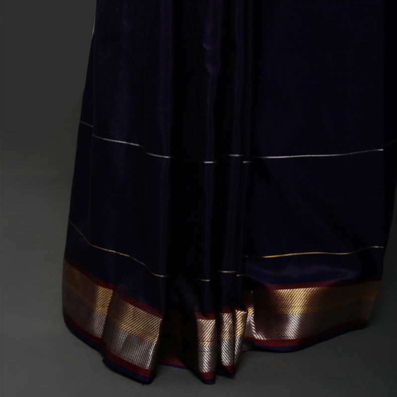 Hosa Aramba Silk - Royal Blue/Gold And Silver Border