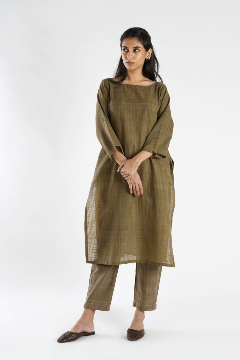 The Boat Neck Kurta (Olive)