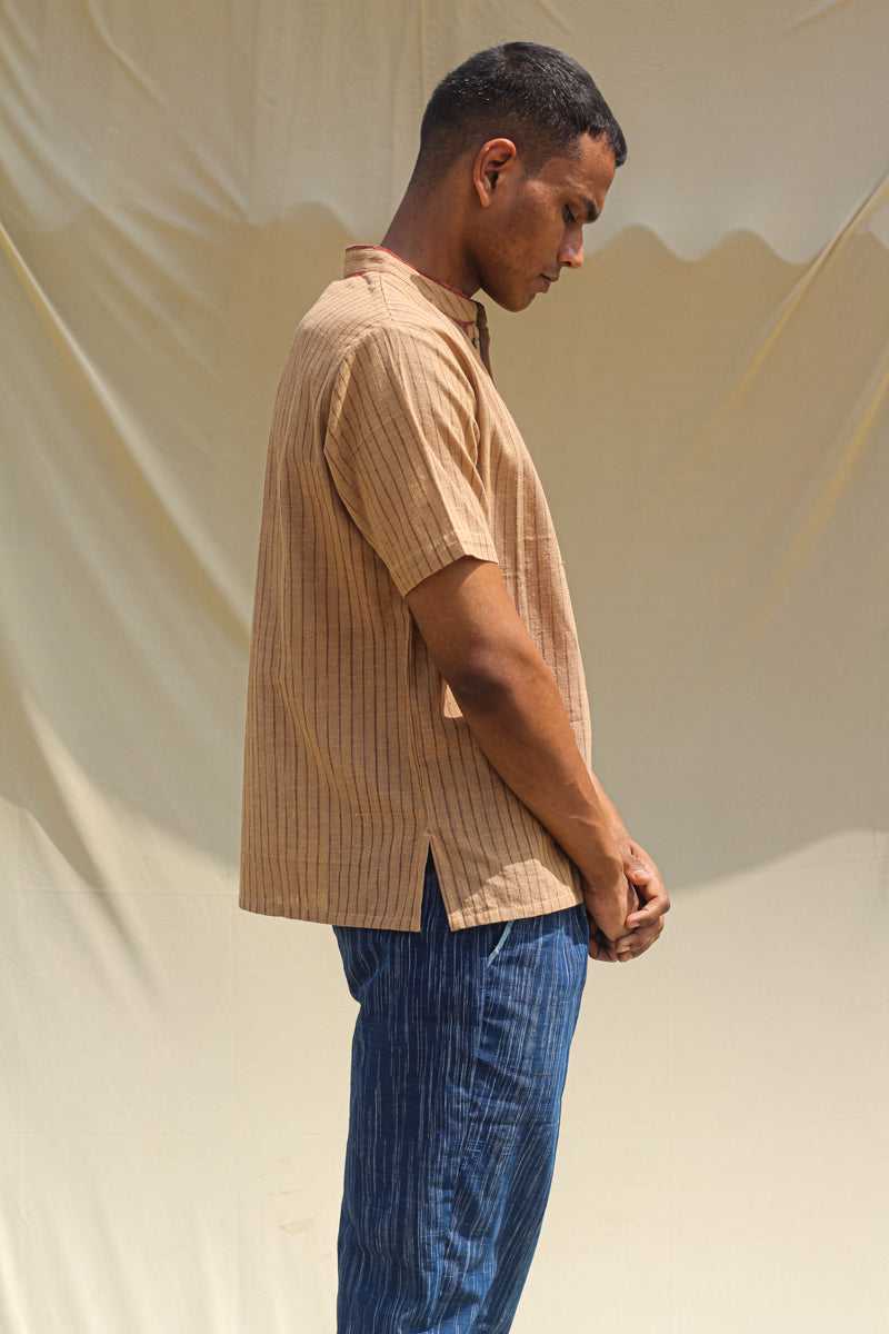 Natural Brown Cotton - The Striped Casual Kurta