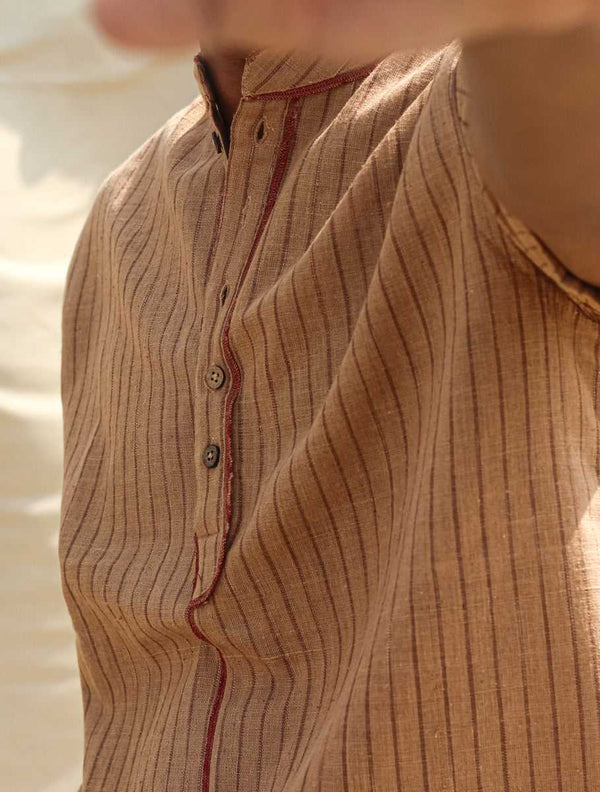 Natural Brown Cotton - The Striped Casual Kurta
